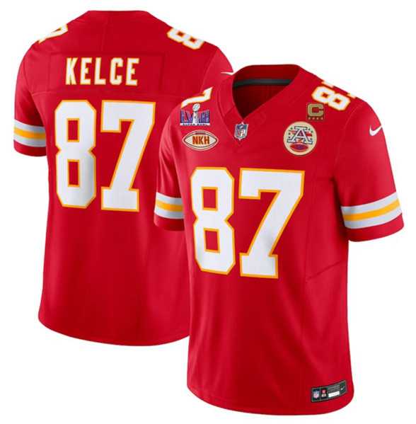 Mens Kansas City Chiefs #87 Travis Kelce Red 2024 F.U.S.E. Super Bowl LVIII Patch With NKH Patch And 4-star C Patch Vapor Untouchable Limited Jersey Dzhi->kansas city chiefs->NFL Jersey